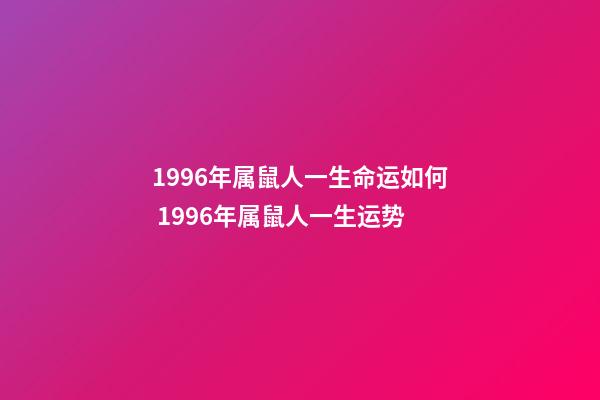 1996年属鼠人一生命运如何 1996年属鼠人一生运势